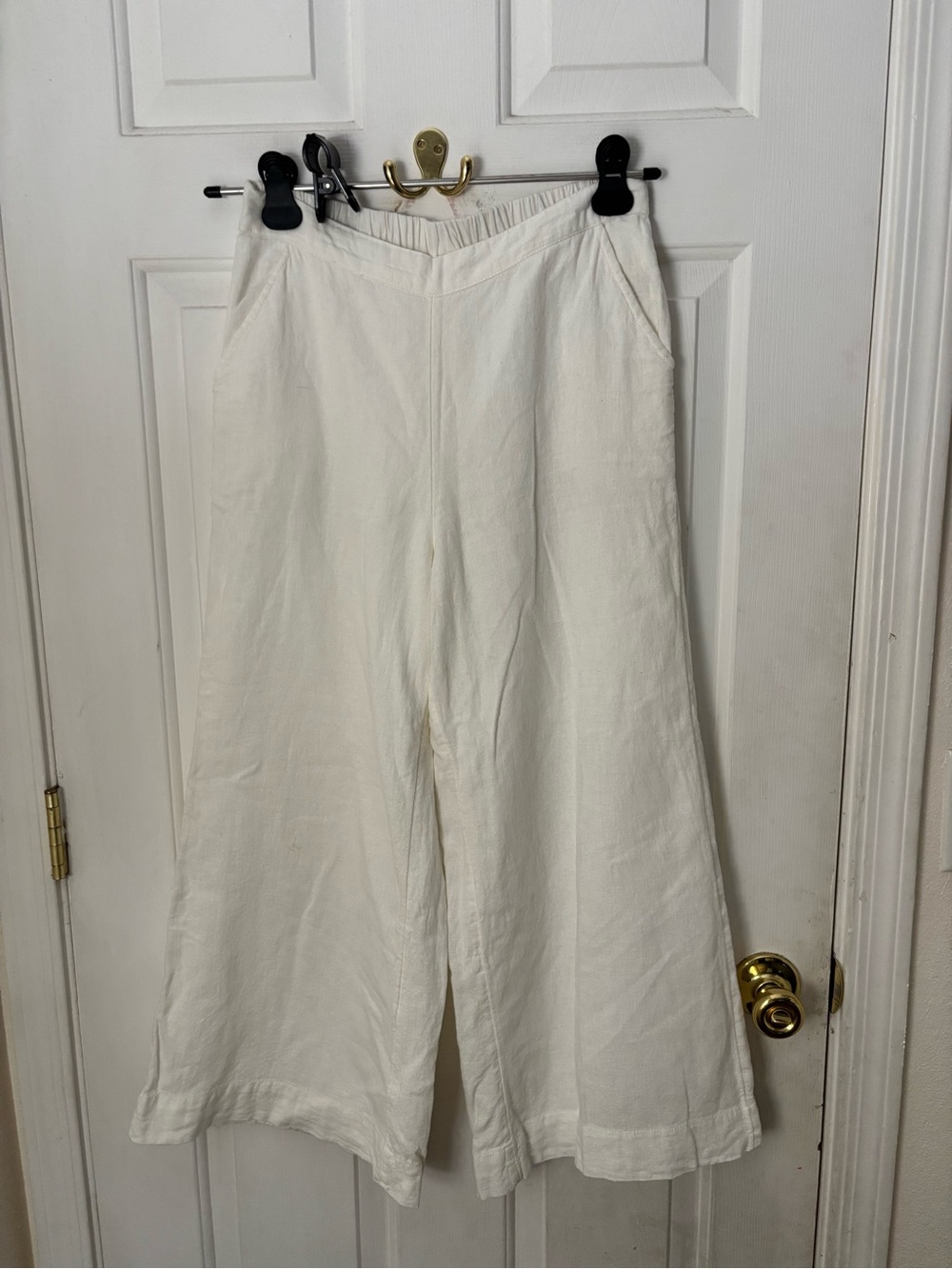 Free People Cream Wide-Leg Linen Blend Pants